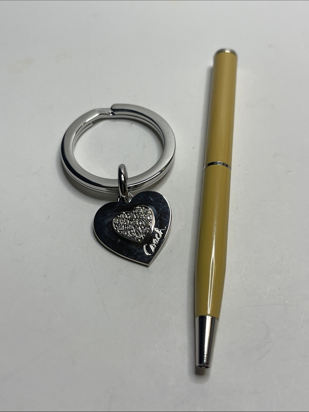 Coach Silver Heart Keyring with Crystal Accent and Coach Pen